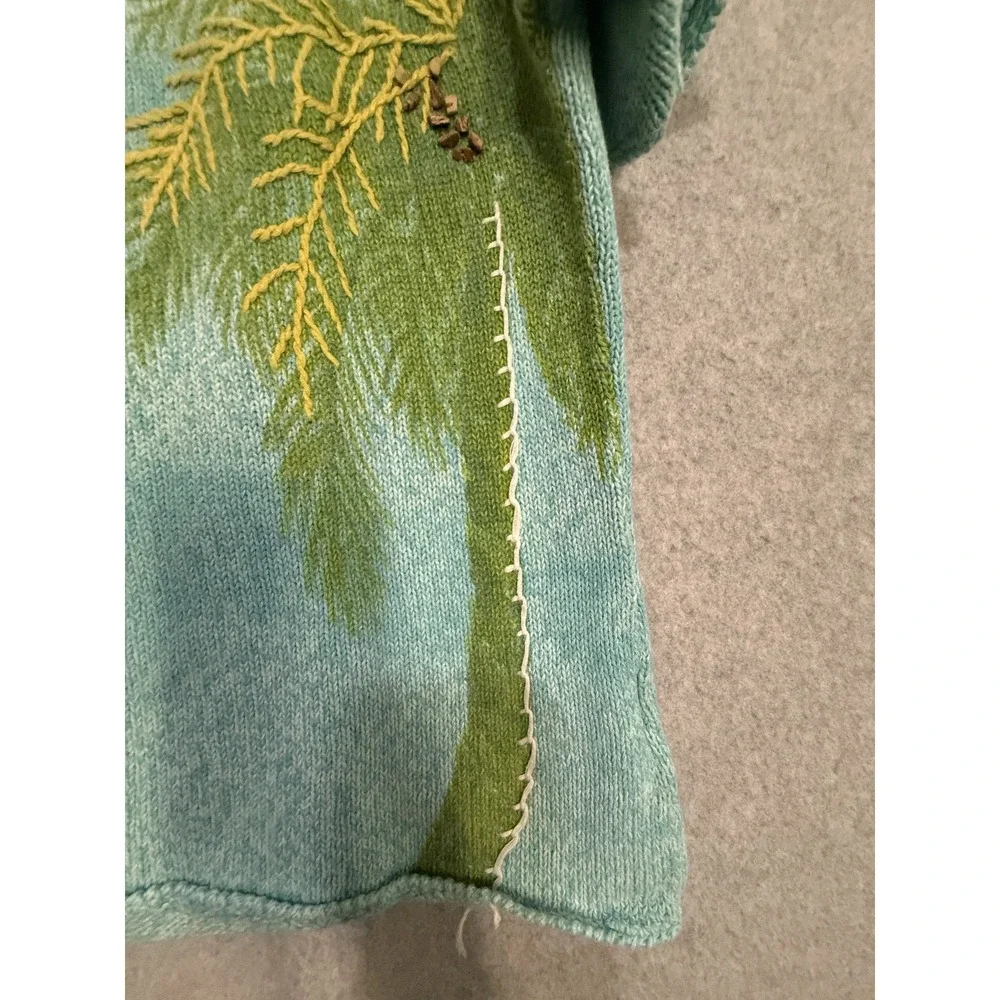 Vintage Fisher Hill Cardigan‎ Sweater Womens Large Blue Palm Tree Embroidered